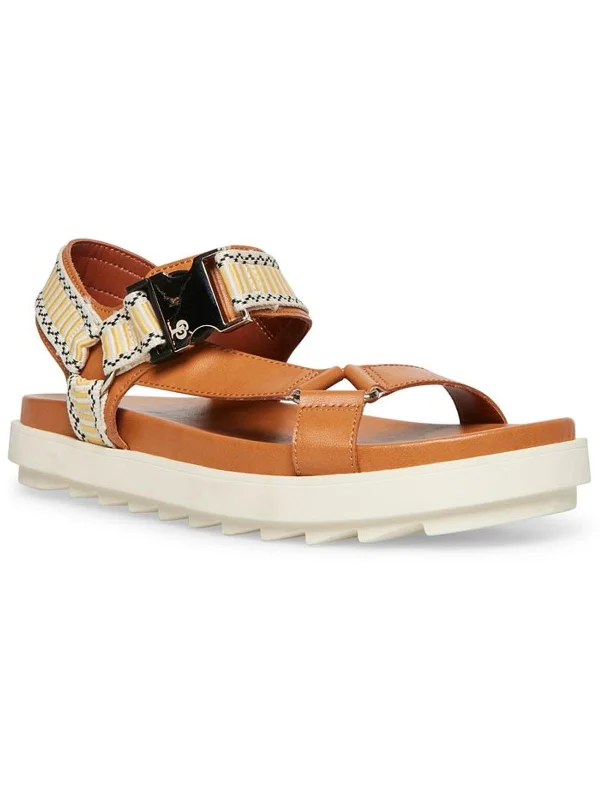 Can't Be Beat Astridd Womens Faux Leather Ankle Strap Footbed Sandals