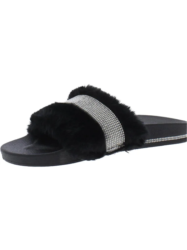Huge Savings Best Wishes Womens Faux Fur Rhinestone Slide Sandals