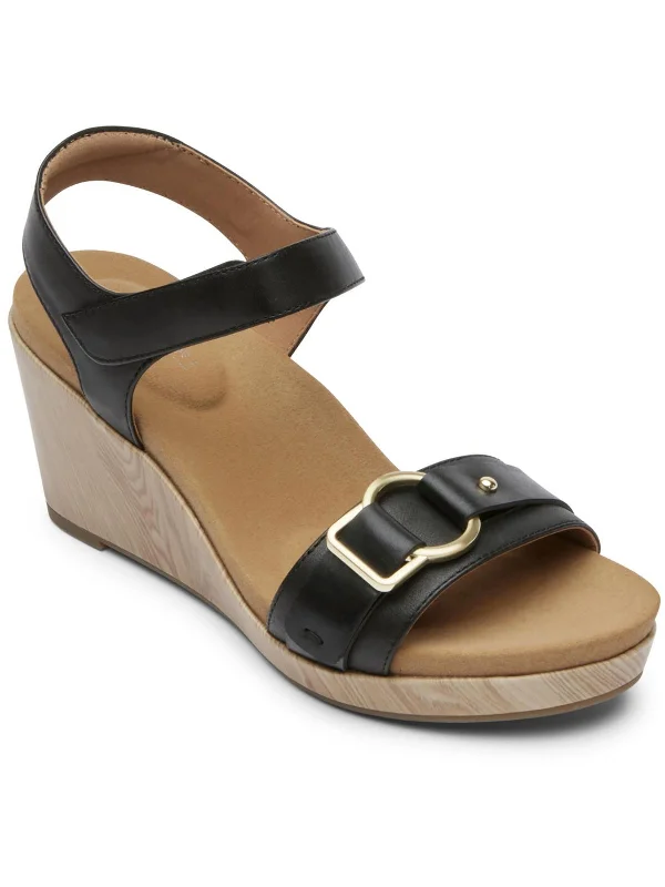 Can't Be Beat Briah II Womens Leather Ankle Wedge Sandals