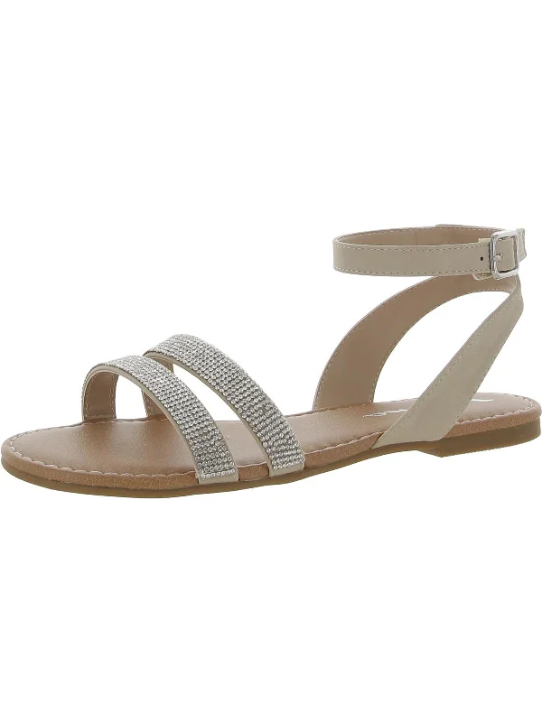 Don't Wait Cameena Womens Faux Leather Rhinestone Ankle Strap