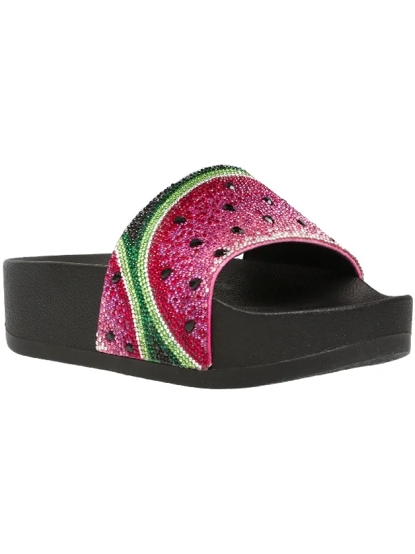 Steals and Deals Caroletta 2 Womens Rhinestone Flatforms Slide Sandals