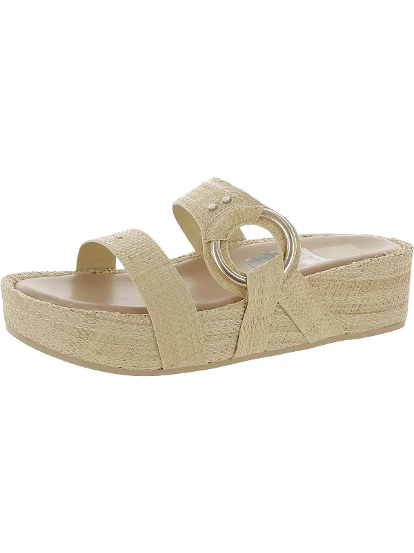 Special Discount CICILY Womens Leather Raffia Slide Sandals