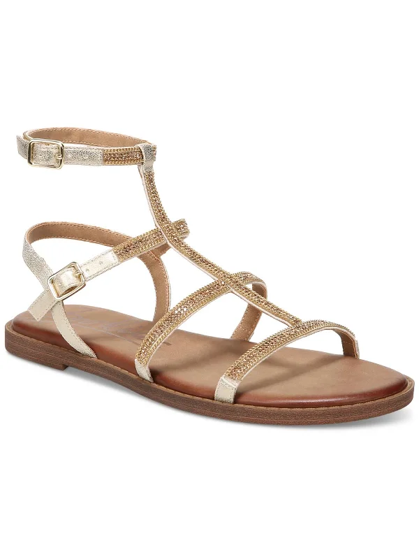 Can't Beat Cintia Womens Faux Leather Rhinestone Slingback Sandals