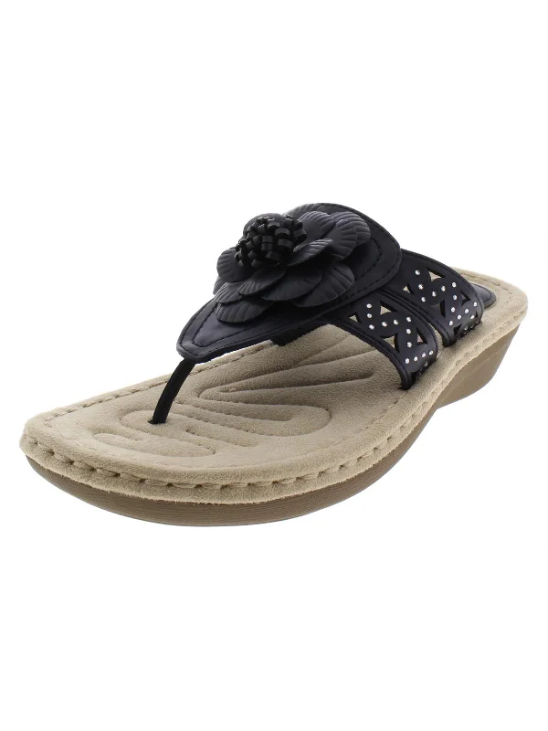 New Arrival Cynthia Womens Faux Leather Thong Wedge Sandals