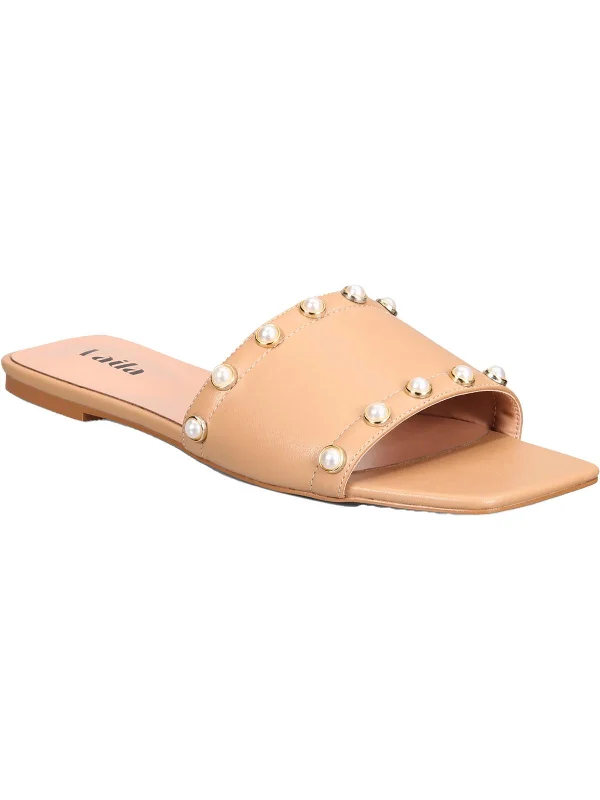 Bargain Bin DANA Womens Faux Leather Slip On Slide Sandals
