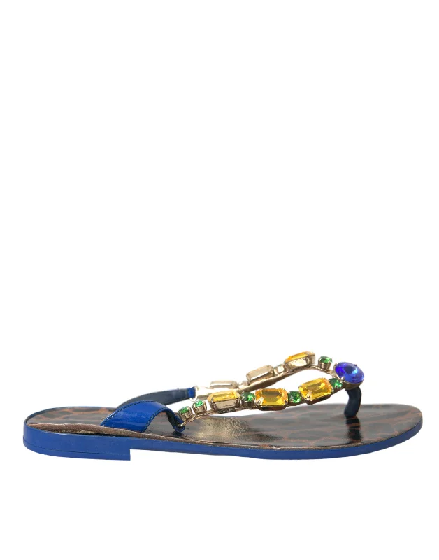 Great Bargain Dolce & Gabbana blue Crystal Calf Leather Beachwear Women's Shoes