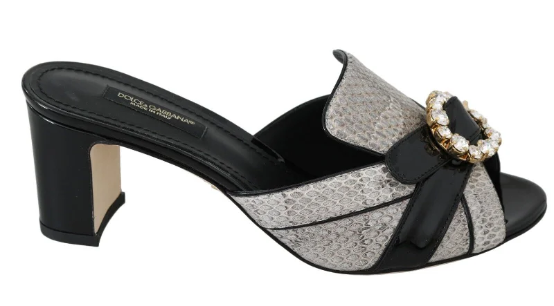 Weekend Savings Bonanza Dolce & Gabbana Crystal-Embellished Exotic Leather Women's Sandals