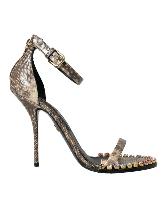 Your Weekend, Your Savings Dolce & Gabbana  Exotic Leather Crystal Sandals Women's Shoes