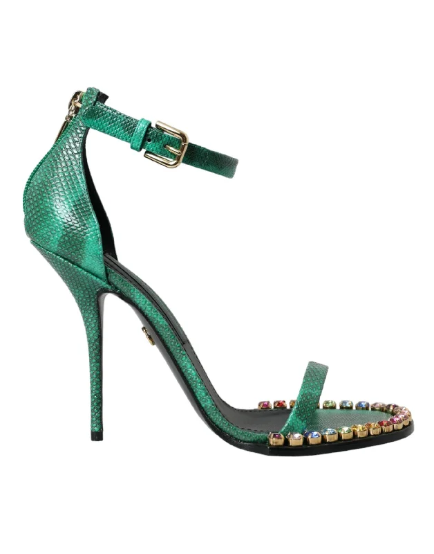 Weekend Offers You Can't Ignore Dolce & Gabbana  Exotic Leather Crystal Sandals Women's Shoes