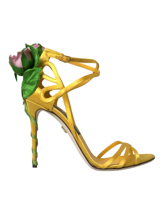 Weekend Bargains Just for You Dolce & Gabbana  Flower Satin Heels Sandals Women's Shoes
