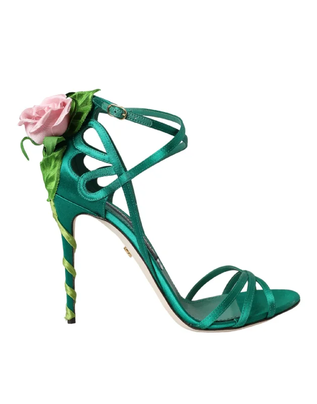 Weekend Specials You Can't Miss Dolce & Gabbana  Flower Satin Heels Sandals Women's Shoes