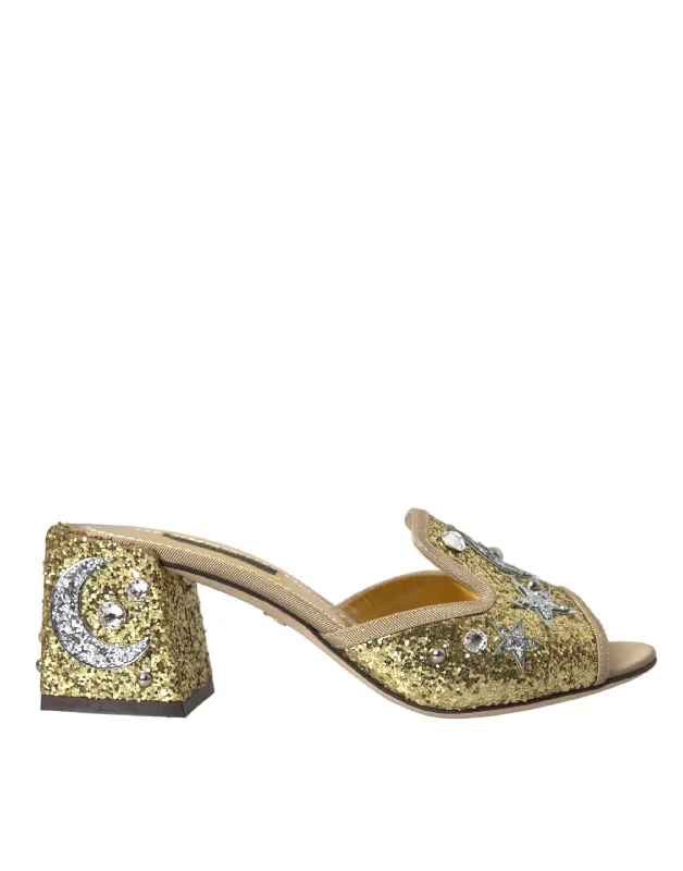 YEAR-End Clearance Dolce & Gabbana  Sequin Leather Heels Sandals Women's Shoes