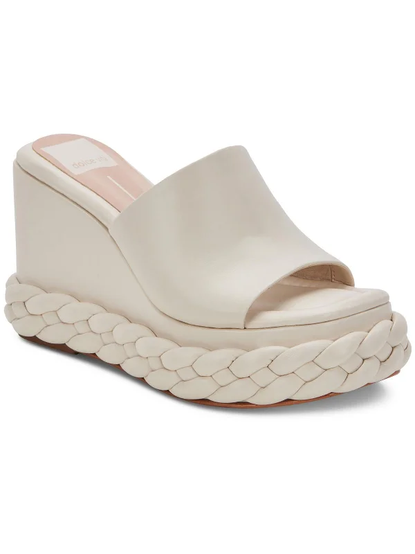 Overstock Clearance ELENE Womens Leather Slip On Wedge Sandals