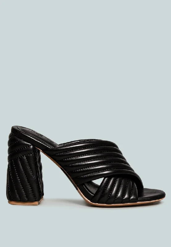 Shop and Save HUTTON Black Quilted Block Heel Leather Sandals