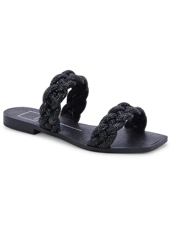 Hurry In INDY RHINESTONE Womens Faux Leather Rhinestone Slide Sandals