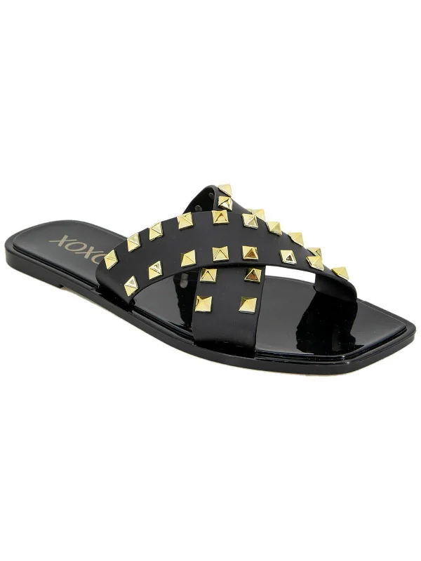 Discount Days Jaylani Womens Studded Faux Leather Slide Sandals