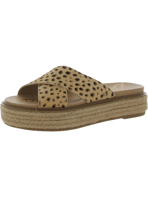 Super Bargain Korina Womens Calf Hair Cheetah Print Slide Sandals