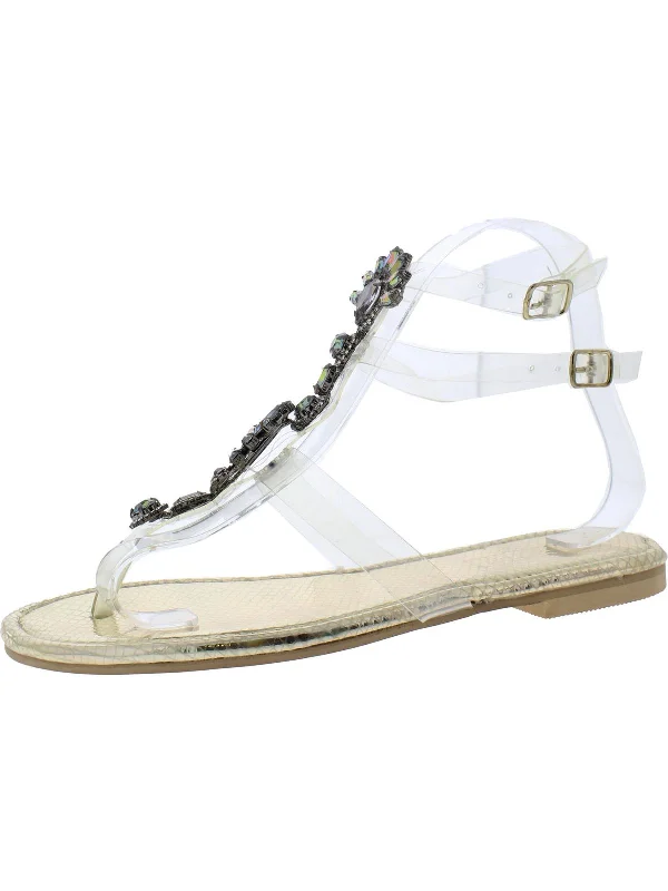 Final Clearance Liliana Marlo Womens Faux Leather Embellished Thong Sandals