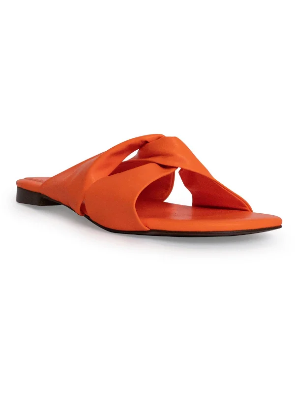 Special Price Nina Womens Faux Leather Flat Slide Sandals