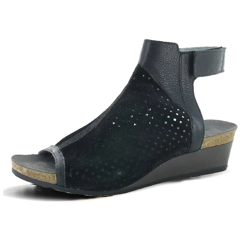 Price Drop Oz Wedge Sandal In Punched Black Suede
