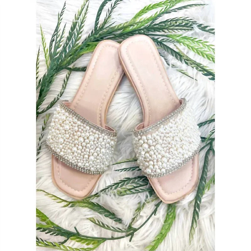 Year-End Sale Pearl Sandals With Rhinestone Detail In White