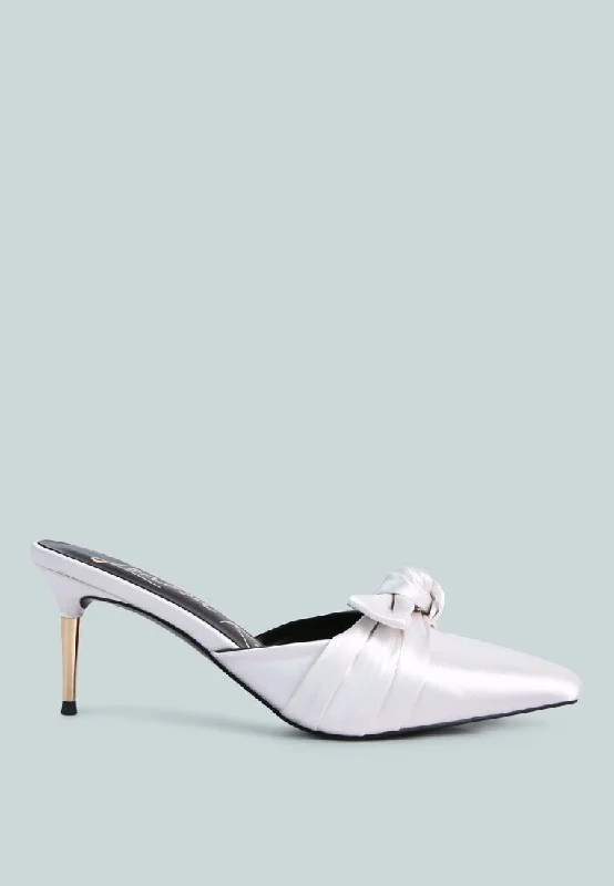 Massive Deal queenie satin knot stiletto mule sandals