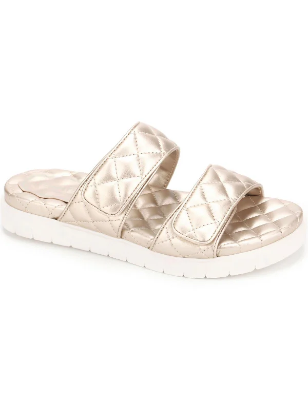 Special Discount Reeves Quilted 2 Band Womens Velcro Slip On Slide Sandals