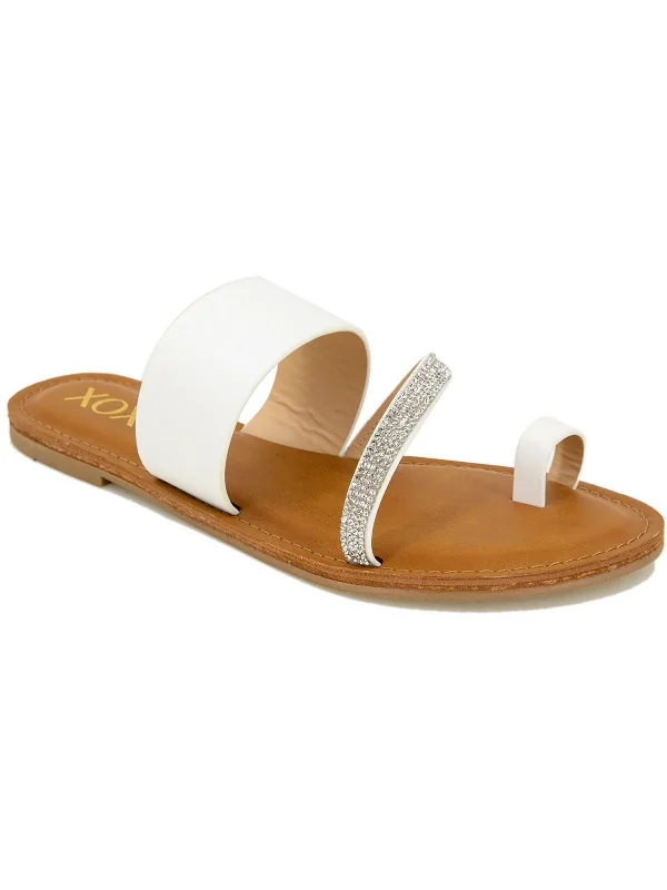 Exclusive Savings Romila Womens Faux Leather Rhinestone Slide Sandals
