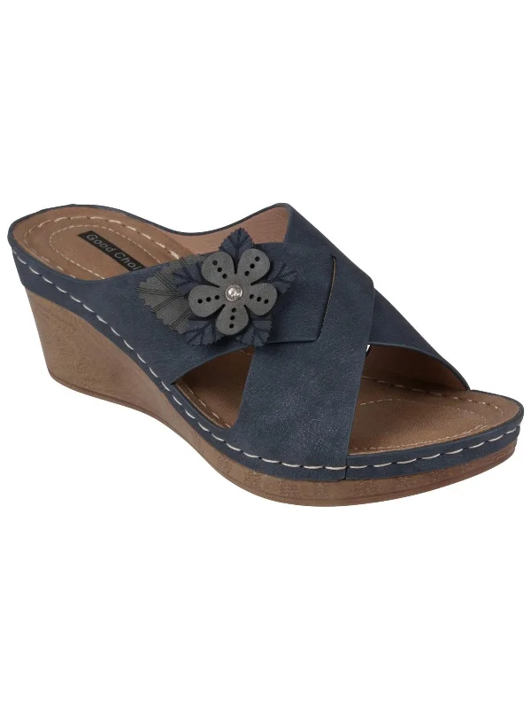 Midnight Madness Selly Womens Faux Suede Slip On Wedge Sandals