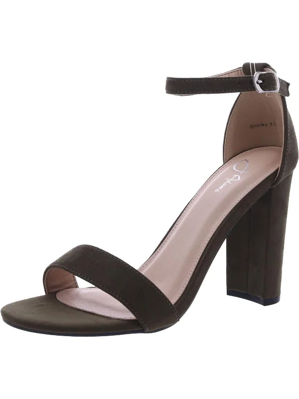 Early Access Shirley Womens Faux Leather Ankle Strap Heels