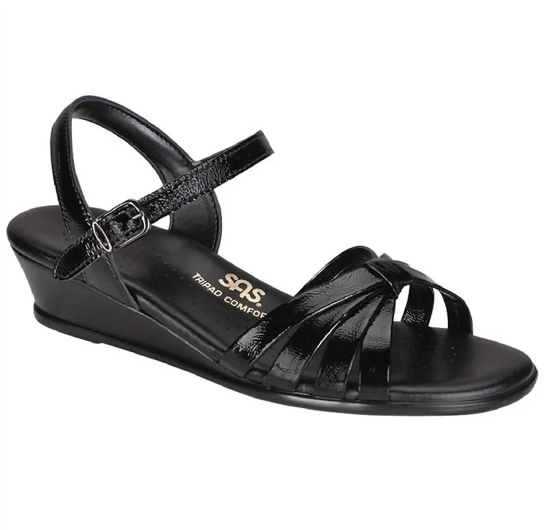 Price Slash Strippy Sandal - Wide In Black Patent