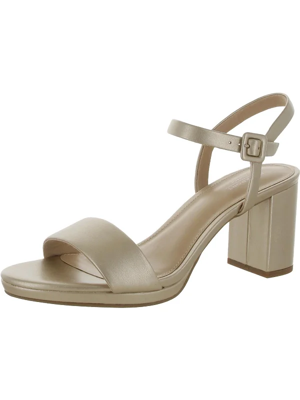 Super Savings TABITHA TWO STRAP Womens Faux Leather Open Toe Block Heel