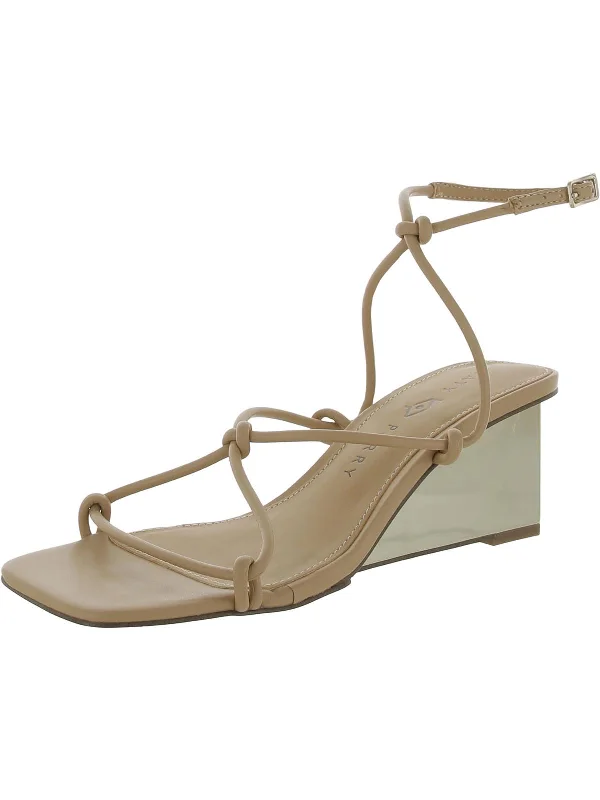 Price Drop The Irisia Strappy Womens Faux Leather Ankle Strap Wedge Sandals