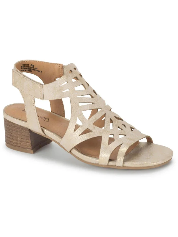 Daily Deals Velvet Womens Faux Leather Block Heel Strappy Sandals