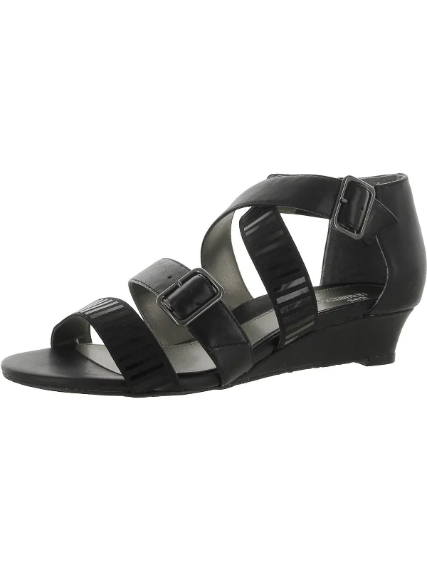 Value Deals Voluptuous Womens Leather Criss-Cross Wedge Sandals