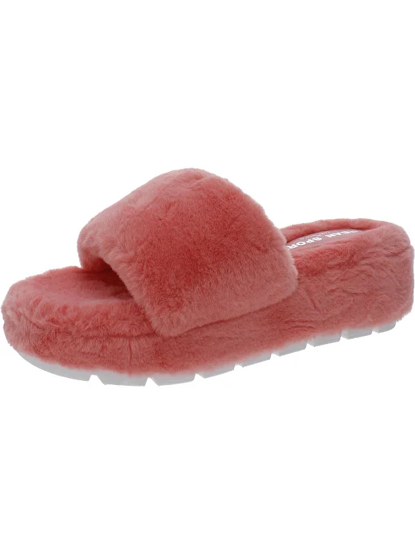 Don't Wait Willow Womens Faux Fur Platforms Slide Sandals