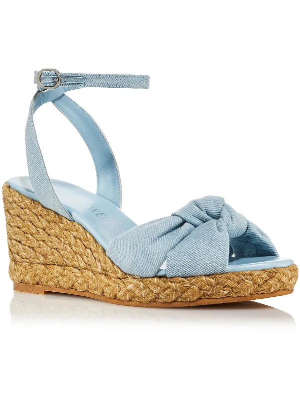 Quick Sale Womens Denim Knot-Front Platform Sandals