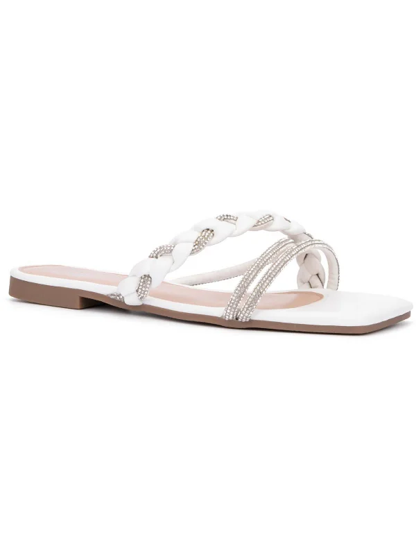 Weekend Discounts Worth Grabbing Womens Embellished Faux Leather Slide Sandals