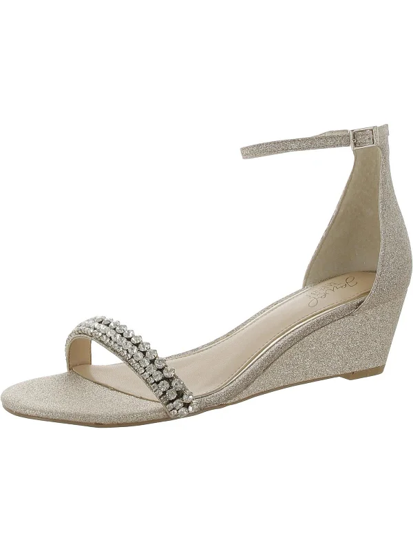 Don't Wait Womens Embellished Round Toe Wedge Sandals