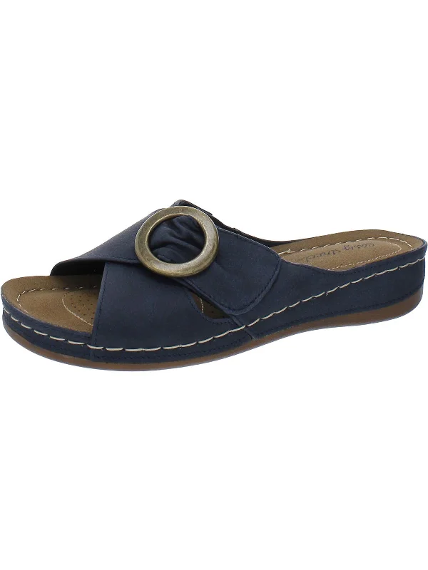 Don't Wait Womens Faux Leather Crisscross Wedge Sandals