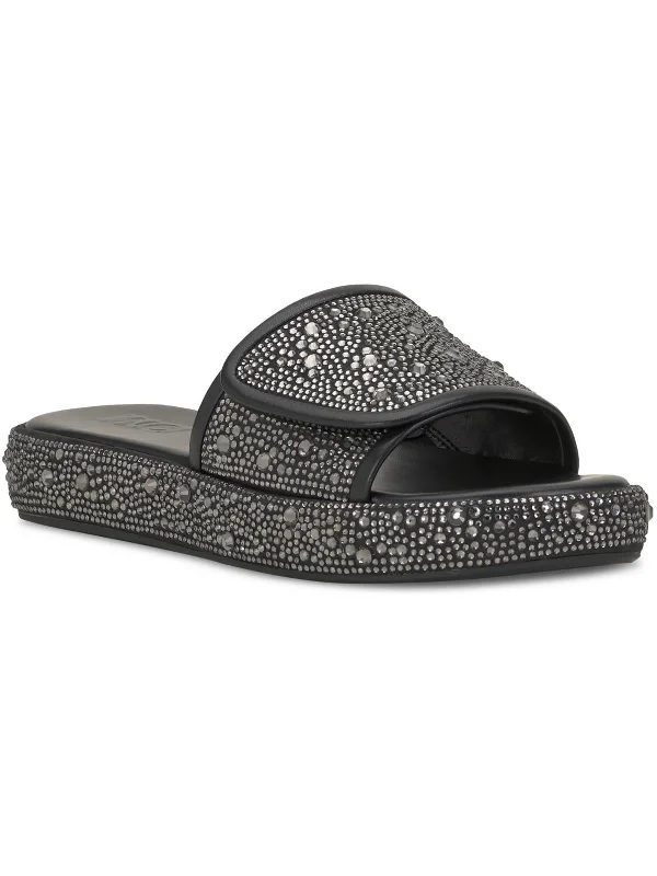 Weekend Discounts to Delight Womens Faux Leather Slip On Slide Sandals