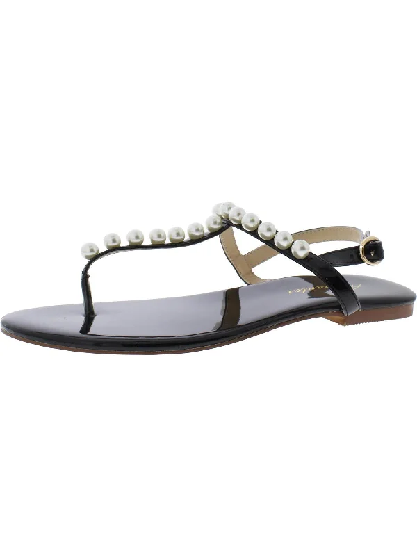 Steals and Deals Womens Patent Embellished Thong Sandals