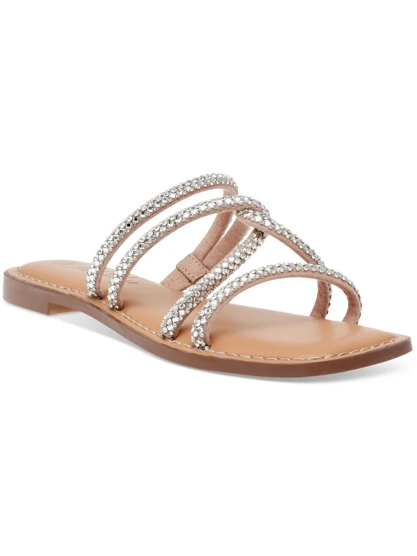 Your Shopping Spree Starts Here Womens Rhinestone Criss-Cross Slide Sandals