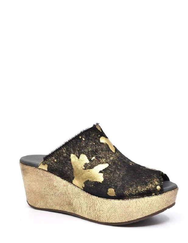 Low Cost Yiona Wedge Sandals In Black Gold Calf Hair