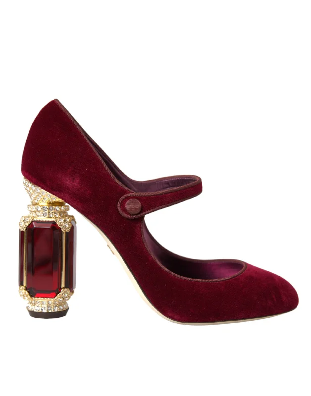 Markdown Madness Dolce & Gabbana  Velvet  Crystals Heels Mary Jane Women's Shoes