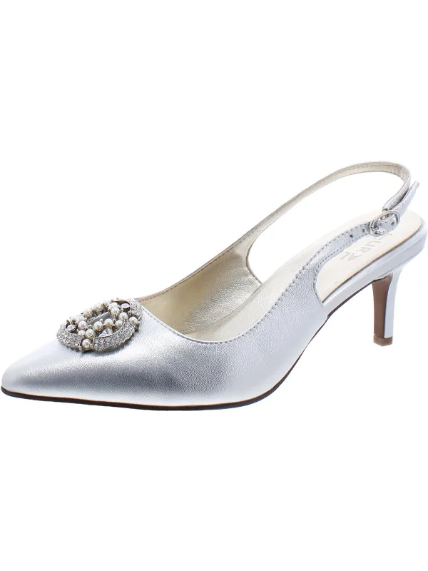 Now or Never Emily Womens Leather Rhinestone Slingback Heels